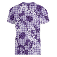 Mokihana Maile Ilima Leis Paniolo Palaka Women V-Neck T-Shirt Hawaiian Poni Spirit - Polynesian Pride