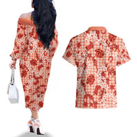 Mokihana Maile Ilima Leis Paniolo Palaka Couples Matching Off The Shoulder Long Sleeve Dress and Hawaiian Shirt Hawaiian Ulaula Spirit - Polynesian Pride