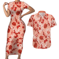 Mokihana Maile Ilima Leis Paniolo Palaka Couples Matching Short Sleeve Bodycon Dress and Hawaiian Shirt Hawaiian Ulaula Spirit - Polynesian Pride