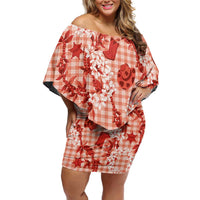 Mokihana Maile Ilima Leis Paniolo Palaka Family Matching Off Shoulder Short Dress and Hawaiian Shirt Hawaiian Ulaula Spirit LT9 Red - Polynesian Pride