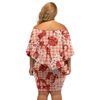 Mokihana Maile Ilima Leis Paniolo Palaka Family Matching Off Shoulder Short Dress and Hawaiian Shirt Hawaiian Ulaula Spirit - Polynesian Pride