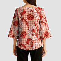 Mokihana Maile Ilima Leis Paniolo Palaka Kimono Sleeve Blouse Hawaiian Ulaula Spirit - Polynesian Pride