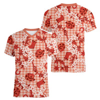Mokihana Maile Ilima Leis Paniolo Palaka Women V-Neck T-Shirt Hawaiian Ulaula Spirit - Polynesian Pride