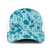 Mokihana Maile Ilima Leis Paniolo Palaka Baseball Net Cap Hawaiian Polu Opa Spirit LT9 One Size White Turquoise - Polynesian Pride