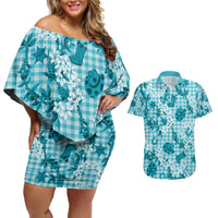 Mokihana Maile Ilima Leis Paniolo Palaka Couples Matching Off Shoulder Short Dress and Hawaiian Shirt Hawaiian Polu Opa Spirit - Polynesian Pride