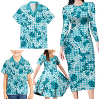 Mokihana Maile Ilima Leis Paniolo Palaka Family Matching Long Sleeve Bodycon Dress and Hawaiian Shirt Hawaiian Polu Opa Spirit - Polynesian Pride