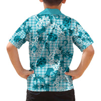 Mokihana Maile Ilima Leis Paniolo Palaka Family Matching Off The Shoulder Long Sleeve Dress and Hawaiian Shirt Hawaiian Polu Opa Spirit - Polynesian Pride