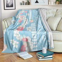 Blue Hawaii Anthurium Plumeria Lei Blanket LT9 Blue - Polynesian Pride