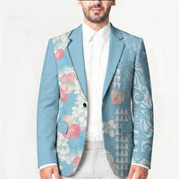 Blue Hawaii Anthurium Plumeria Lei Blazer