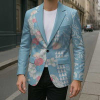Blue Hawaii Anthurium Plumeria Lei Blazer