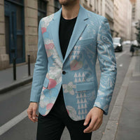 Blue Hawaii Anthurium Plumeria Lei Blazer