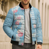 Blue Hawaii Anthurium Plumeria Lei Bomber Puffer Jacket
