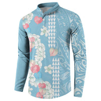 Blue Hawaii Anthurium Plumeria Lei Button Sweatshirt LT9 - Polynesian Pride