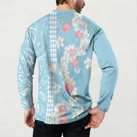 Blue Hawaii Anthurium Plumeria Lei Button Sweatshirt LT9 - Polynesian Pride