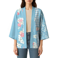 Blue Hawaii Anthurium Plumeria Lei Kimono LT9 - Polynesian Pride
