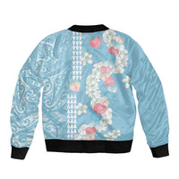 Blue Hawaii Anthurium Plumeria Lei Sleeve Zip Bomber Jacket LT9 - Polynesian Pride