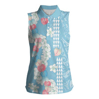 Blue Hawaii Anthurium Plumeria Lei Women Sleeveless Polo Shirt