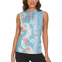 Blue Hawaii Anthurium Plumeria Lei Women Sleeveless Polo Shirt
