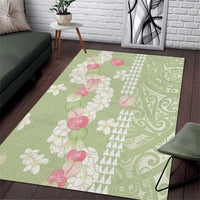 Leaf Green Hawaii Anthurium Plumeria Lei Area Rug LT9 Green - Polynesian Pride