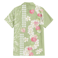Leaf Green Hawaii Anthurium Plumeria Lei Family Matching Off Shoulder Short Dress and Hawaiian Shirt LT9 - Polynesian Pride