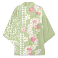 Leaf Green Hawaii Anthurium Plumeria Lei Kimono