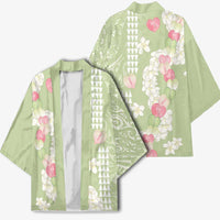 Leaf Green Hawaii Anthurium Plumeria Lei Kimono