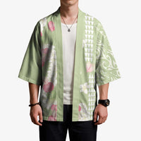 Leaf Green Hawaii Anthurium Plumeria Lei Kimono