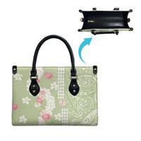 Leaf Green Hawaii Anthurium Plumeria Lei Leather Bag LT9 - Polynesian Pride