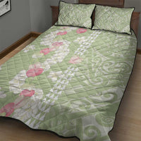 Leaf Green Hawaii Anthurium Plumeria Lei Quilt Bed Set LT9 - Polynesian Pride