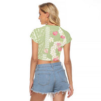 Leaf Green Hawaii Anthurium Plumeria Lei Raglan Cropped T Shirt LT9 - Polynesian Pride