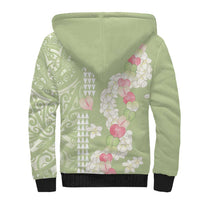 Leaf Green Hawaii Anthurium Plumeria Lei Sherpa Hoodie LT9 - Polynesian Pride