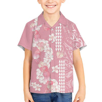 Soft Pink Hawaii Anthurium Plumeria Lei Family Matching Long Sleeve Bodycon Dress and Hawaiian Shirt LT9 Son's Shirt Pink - Polynesian Pride