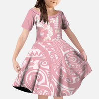 Soft Pink Hawaii Anthurium Plumeria Lei Kid Short Sleeve Dress LT9 KID Pink - Polynesian Pride