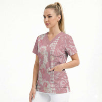 Soft Pink Hawaii Anthurium Plumeria Lei Scrub Top