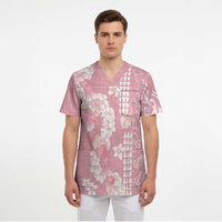 Soft Pink Hawaii Anthurium Plumeria Lei Scrub Top