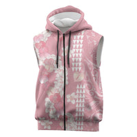 Soft Pink Hawaii Anthurium Plumeria Lei Sleeveless Zip Hoodie LT9 Pink - Polynesian Pride