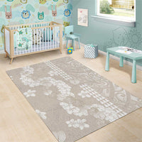 Suede Beige Hawaii Anthurium Plumeria Lei Area Rug