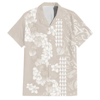 Suede Beige Hawaii Anthurium Plumeria Lei Family Matching Off Shoulder Maxi Dress and Hawaiian Shirt