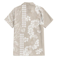 Suede Beige Hawaii Anthurium Plumeria Lei Family Matching Off Shoulder Maxi Dress and Hawaiian Shirt