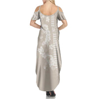 Suede Beige Hawaii Anthurium Plumeria Lei Family Matching Summer Maxi Dress and Hawaiian Shirt