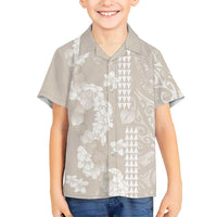 Suede Beige Hawaii Anthurium Plumeria Lei Family Matching Summer Maxi Dress and Hawaiian Shirt