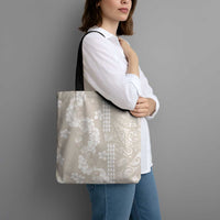 Suede Beige Hawaii Anthurium Plumeria Lei Tote Bag LT9 - Polynesian Pride