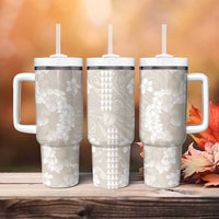 Suede Beige Hawaii Anthurium Plumeria Lei Tumbler With Handle LT9 - Polynesian Pride
