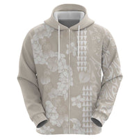 Suede Beige Hawaii Anthurium Plumeria Lei Zip Hoodie LT9 - Polynesian Pride