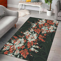 Hawaii Tartan With Hibiscus Area Rug Polynesian Pattern Vintage LT9 - Polynesian Pride