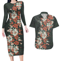 Hawaii Tartan With Hibiscus Couples Matching Long Sleeve Bodycon Dress and Hawaiian Shirt Polynesian Pattern Vintage