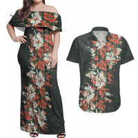 Hawaii Tartan With Hibiscus Couples Matching Off Shoulder Maxi Dress and Hawaiian Shirt Polynesian Pattern Vintage