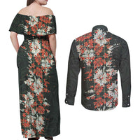 Hawaii Tartan With Hibiscus Couples Matching Off Shoulder Maxi Dress and Long Sleeve Button Shirt Polynesian Pattern Vintage LT9 - Polynesian Pride