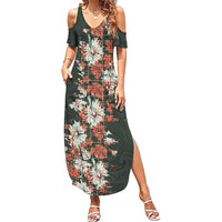 Hawaii Tartan With Hibiscus Summer Maxi Dress Polynesian Pattern Vintage LT9 Women Dark Green - Polynesian Pride