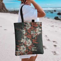 Hawaii Tartan With Hibiscus Tote Bag Polynesian Pattern Vintage